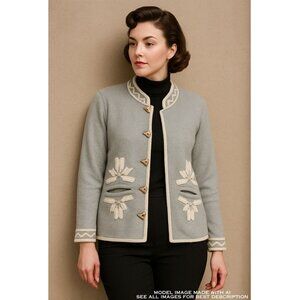 Vintage Powder Blue Wool Cardigan Sweater XL Snowflakes Wondrawool 100% Wool